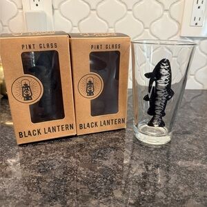 Pair of Black Lantern Pint Glasses with mountain scene in a Black Fish Graphic